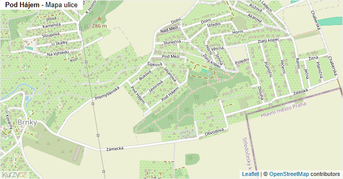 Pod Hájem - mapa ulice