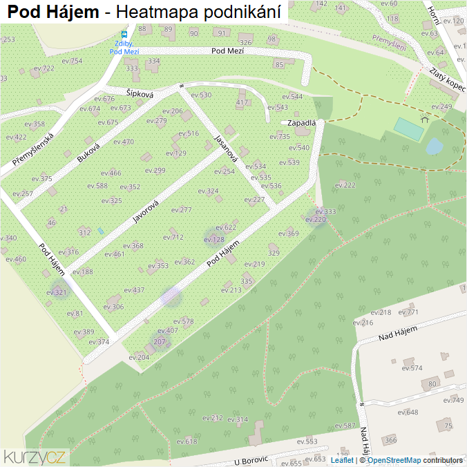 Mapa Pod Hájem - Firmy v ulici.