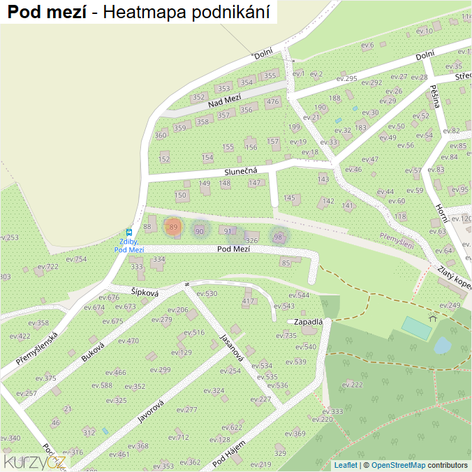 Mapa Pod mezí - Firmy v ulici.