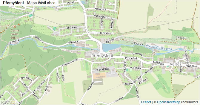 Přemyšlení - mapa části obce
