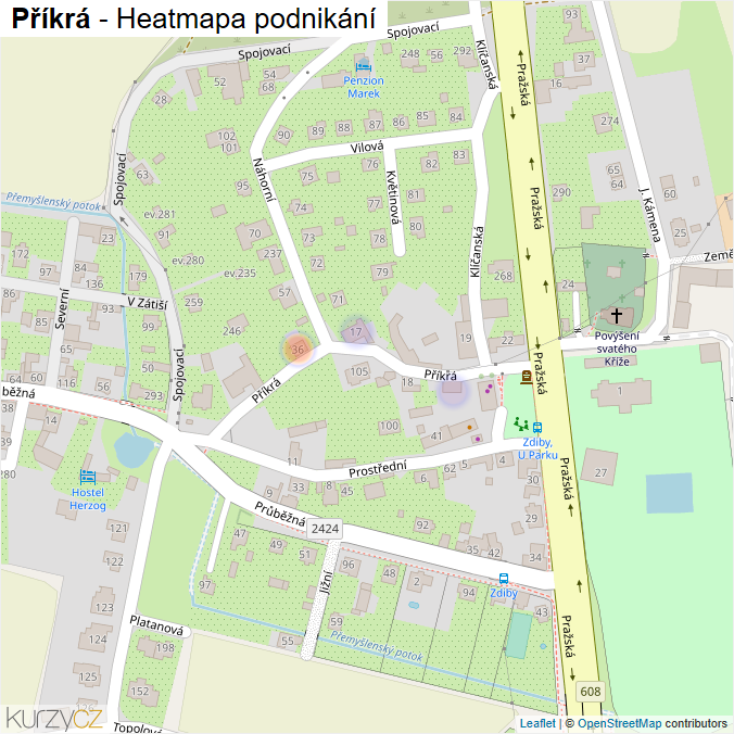 Mapa Příkrá - Firmy v ulici.