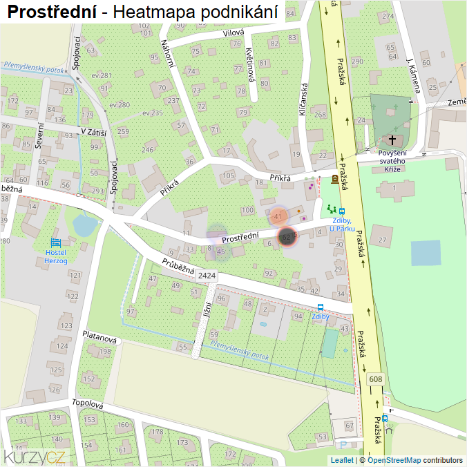 Mapa Prostřední - Firmy v ulici.