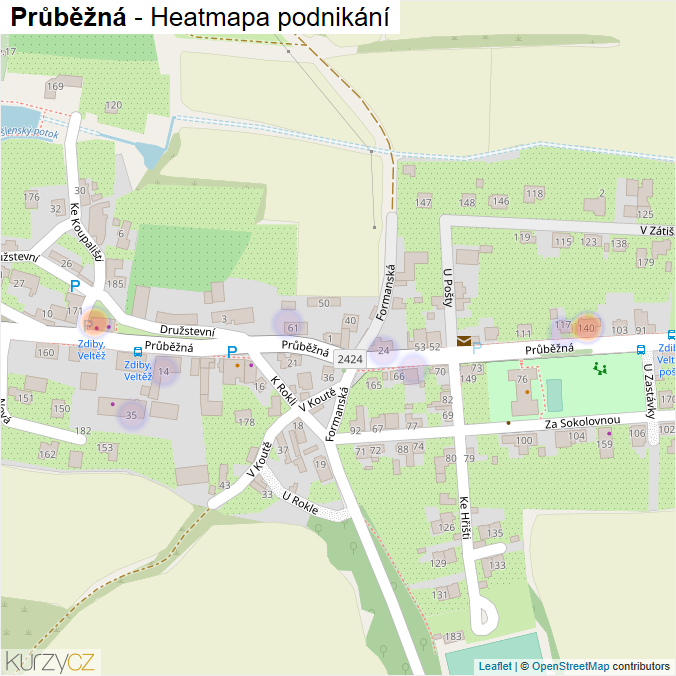 Mapa Průběžná - Firmy v ulici.