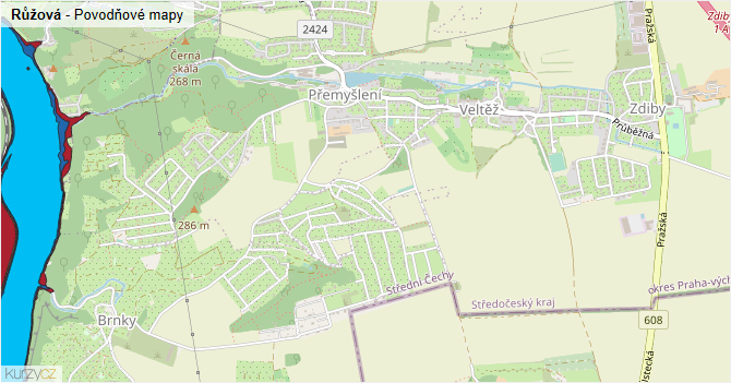 Růžová - záplavové mapy stoleté vody