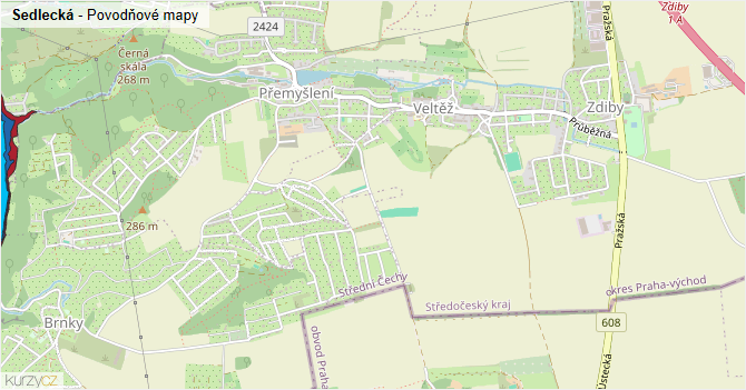 Sedlecká - záplavové mapy stoleté vody
