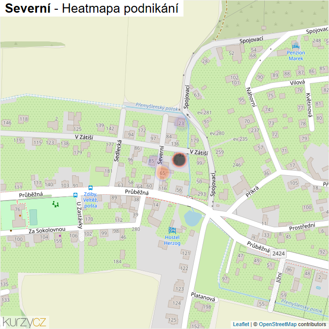Mapa Severní - Firmy v ulici.