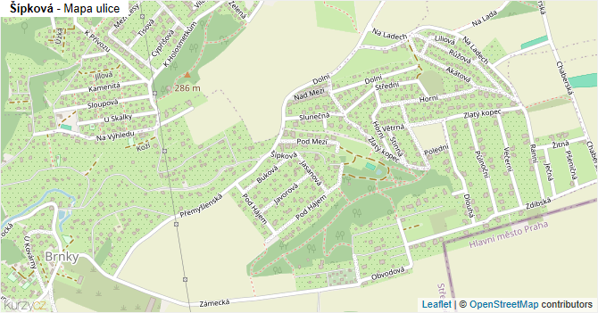 Šípková - mapa ulice