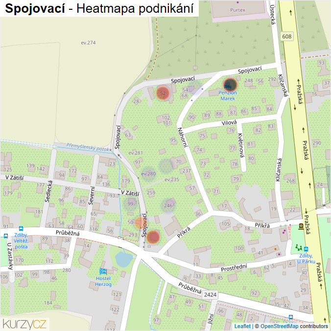 Mapa Spojovací - Firmy v ulici.