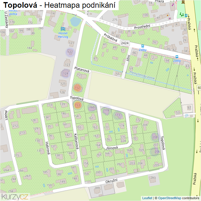 Mapa Topolová - Firmy v ulici.