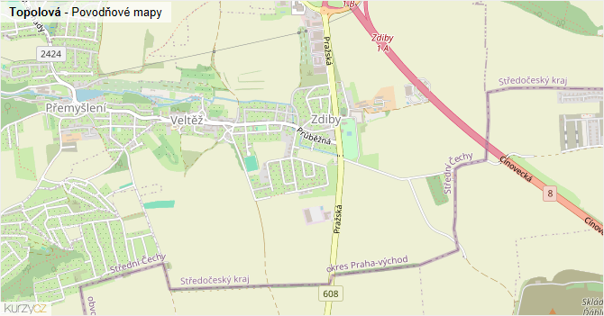 Topolová - záplavové mapy stoleté vody