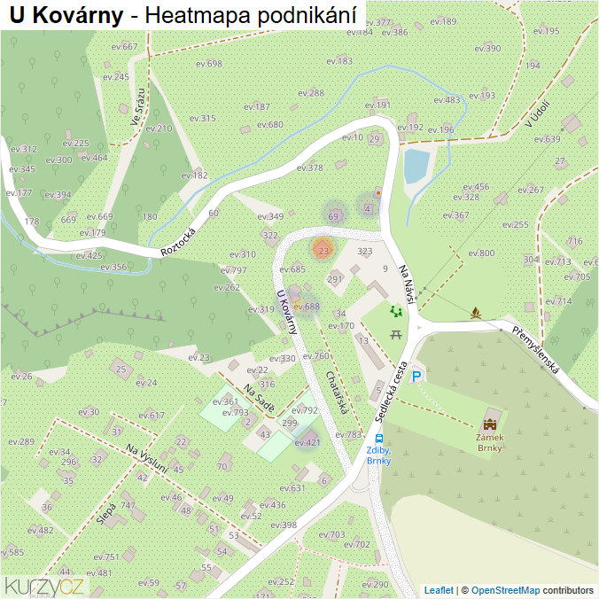 Mapa U Kovárny - Firmy v ulici.