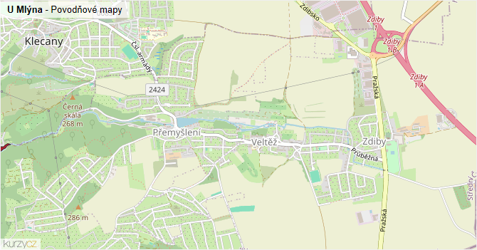 U Mlýna - záplavové mapy stoleté vody