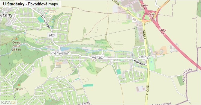 U Studánky - záplavové mapy stoleté vody