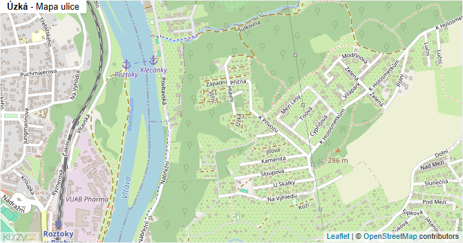 Úzká - mapa ulice