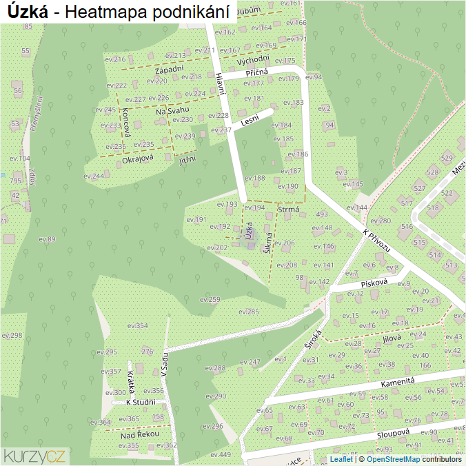 Mapa Úzká - Firmy v ulici.