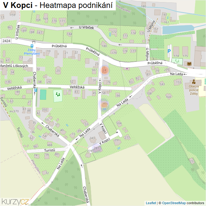 Mapa V Kopci - Firmy v ulici.