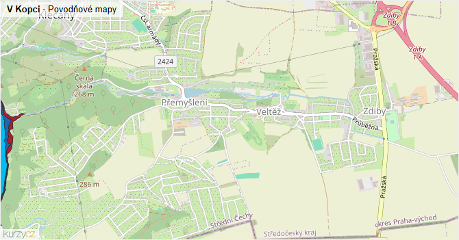 V Kopci - záplavové mapy stoleté vody