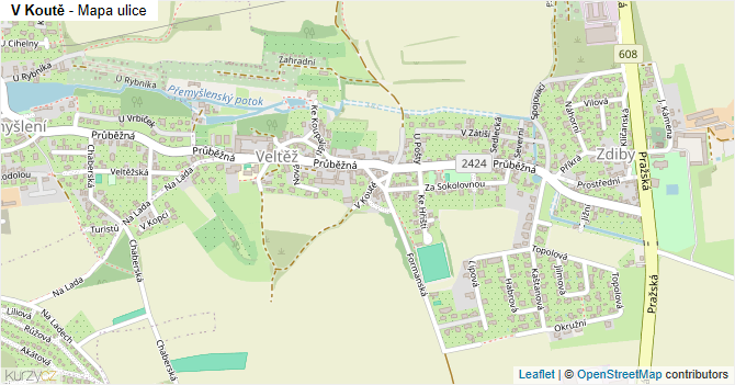 V Koutě - mapa ulice