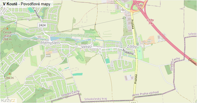 V Koutě - záplavové mapy stoleté vody
