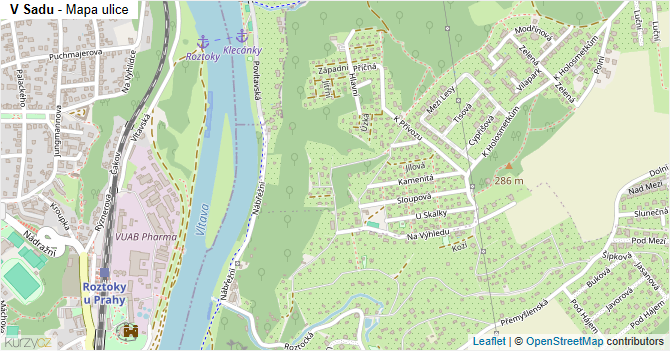 V Sadu - mapa ulice