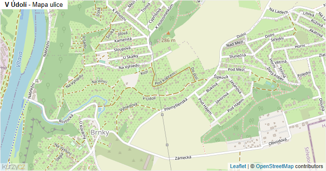 V Údolí - mapa ulice