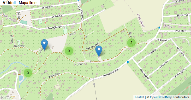 V Údolí - mapa firem