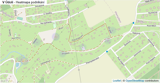V Údolí - mapa podnikání