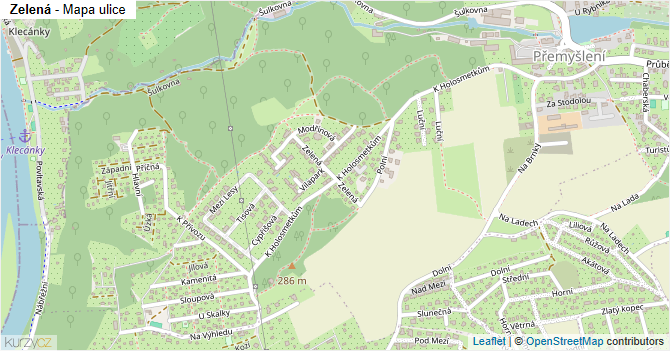Zelená - mapa ulice
