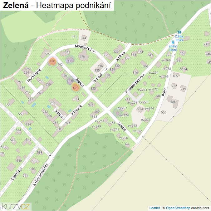 Mapa Zelená - Firmy v ulici.