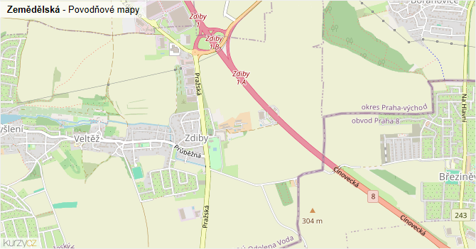 Zemědělská - záplavové mapy stoleté vody