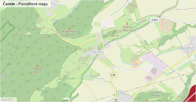 Černín - záplavové mapy stoleté vody