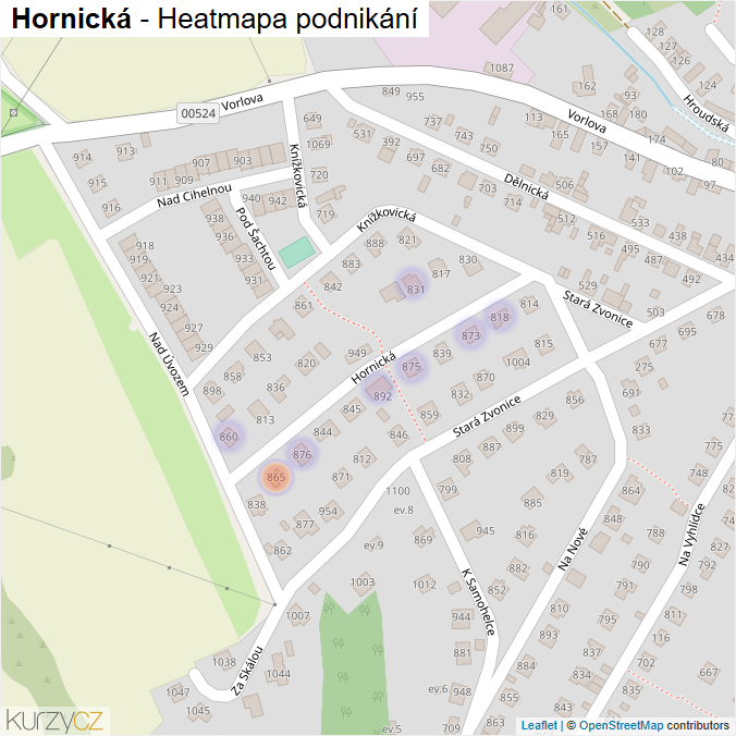 Mapa Hornická - Firmy v ulici.