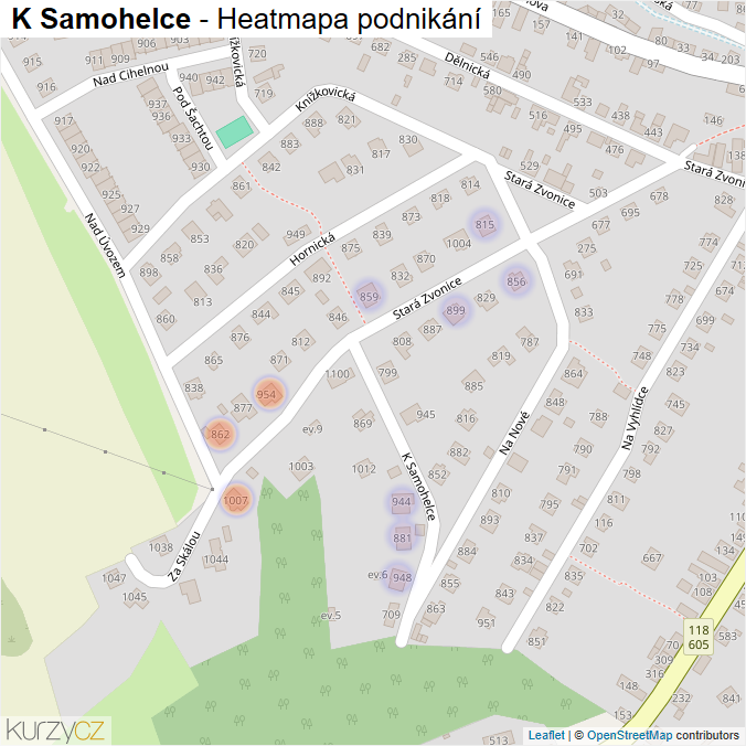 Mapa K Samohelce - Firmy v ulici.