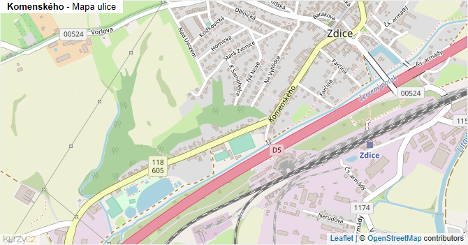Komenského - mapa ulice