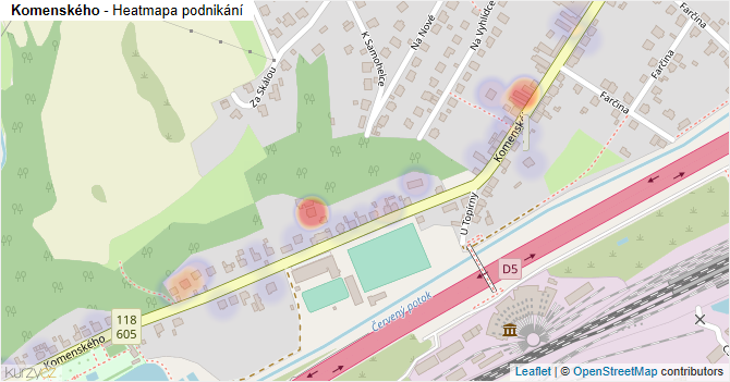 Komenského - mapa podnikání