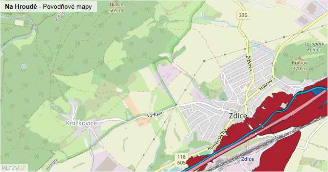 Na Hroudě - záplavové mapy stoleté vody