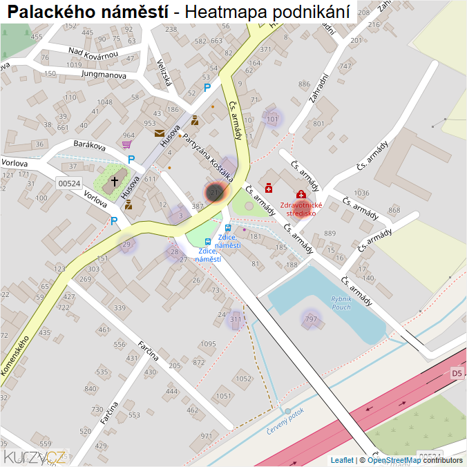 Mapa Palackého náměstí - Firmy v ulici.