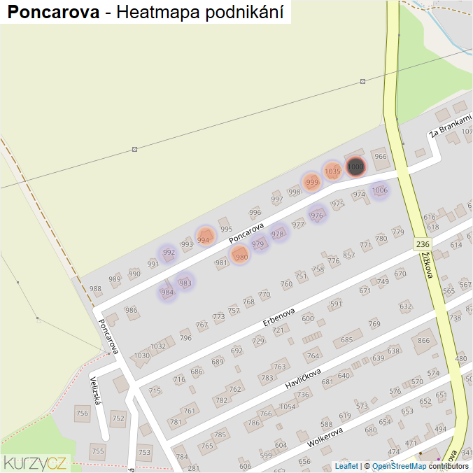 Mapa Poncarova - Firmy v ulici.