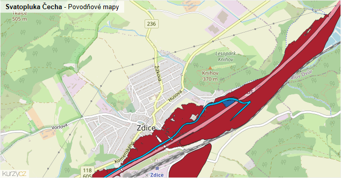 Svatopluka Čecha - záplavové mapy stoleté vody