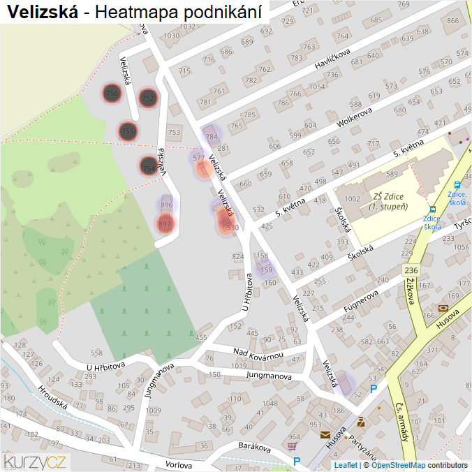 Mapa Velizská - Firmy v ulici.