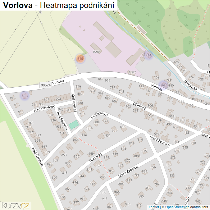 Mapa Vorlova - Firmy v ulici.