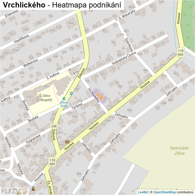 Mapa Vrchlického - Firmy v ulici.
