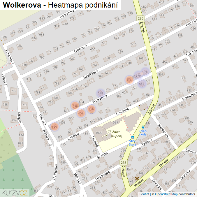 Mapa Wolkerova - Firmy v ulici.