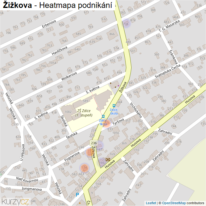 Mapa Žižkova - Firmy v ulici.