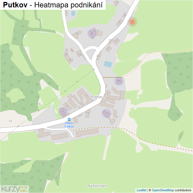 Mapa Putkov - Firmy v části obce.