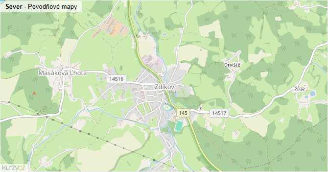 Sever - záplavové mapy stoleté vody