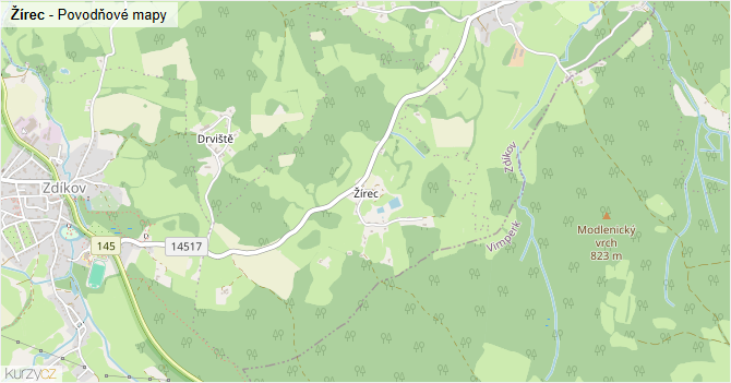 Žírec - záplavové mapy stoleté vody