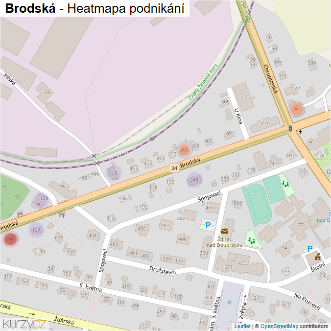 Mapa Brodská - Firmy v ulici.