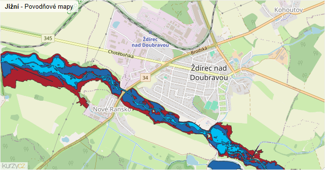 Jižní - záplavové mapy stoleté vody