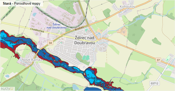 Stará - záplavové mapy stoleté vody